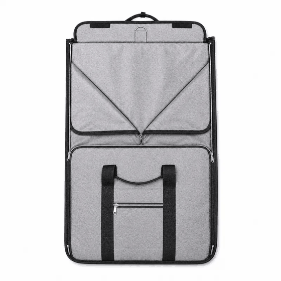 Open, hang the outfit, load the rest, fold and zip: the packing sequence
