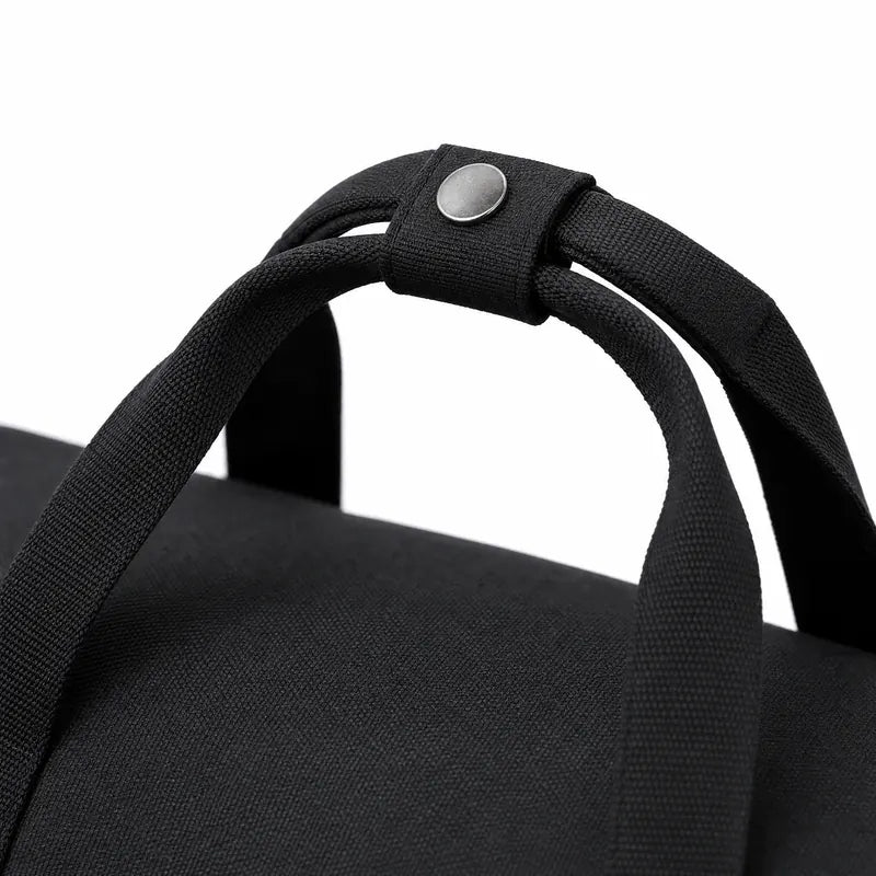 Close view of the two carry handles held together by a padded snap wrap