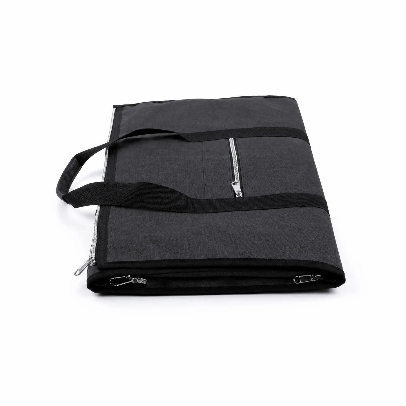 The garment duffle folded flat around the central compartment